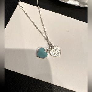 Tiffany Blue Double Heart Tag Pendant WITH Diamond